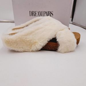 Dream Pair Creamy White Fuzzy Furry CrissCross Slide Sandals 6